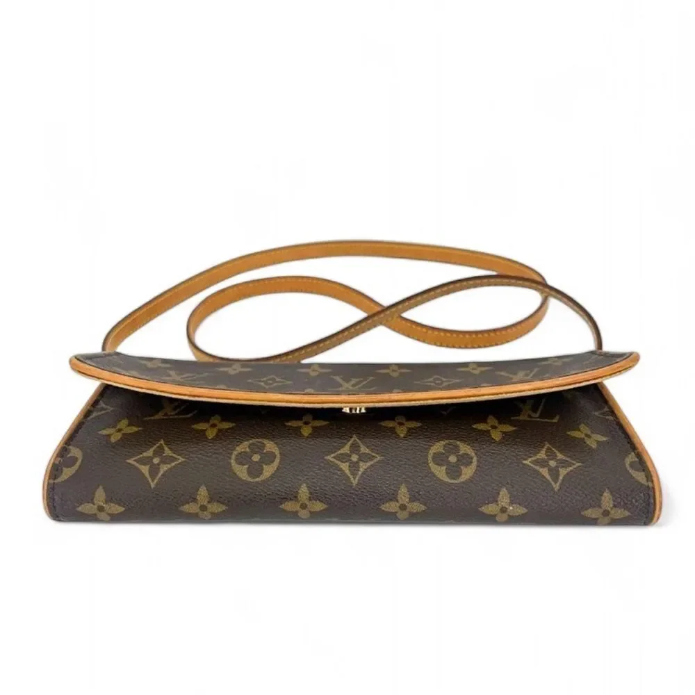 Authentic LOUIS VUITTON Pochette Twin Dark Brown Logo Monogram Shoulder …
